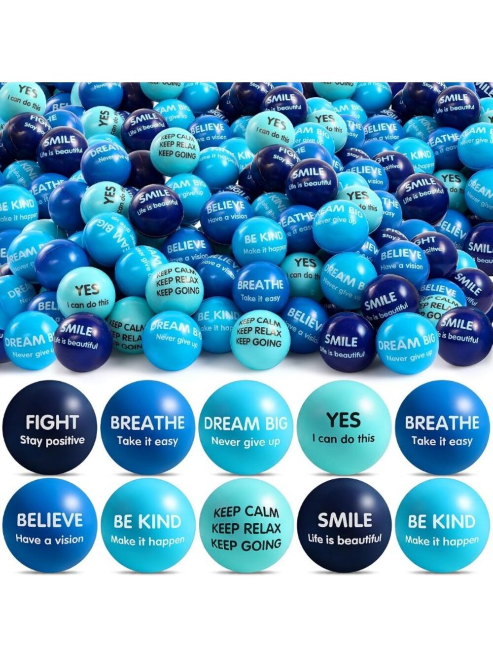 100 Pcs Motivational Fidget Toys - 2.2" Stress Relief, Blue Color Set